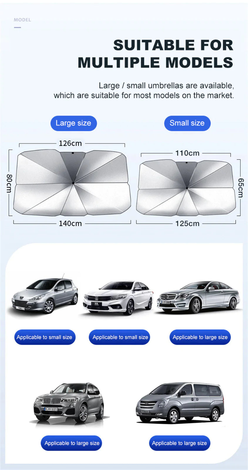 Parasol plegable para parabrisas de coche de 51"